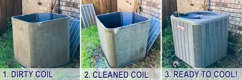 3 step process of finding the dirty coil, cleaning it, and putting the HVAC system back together.